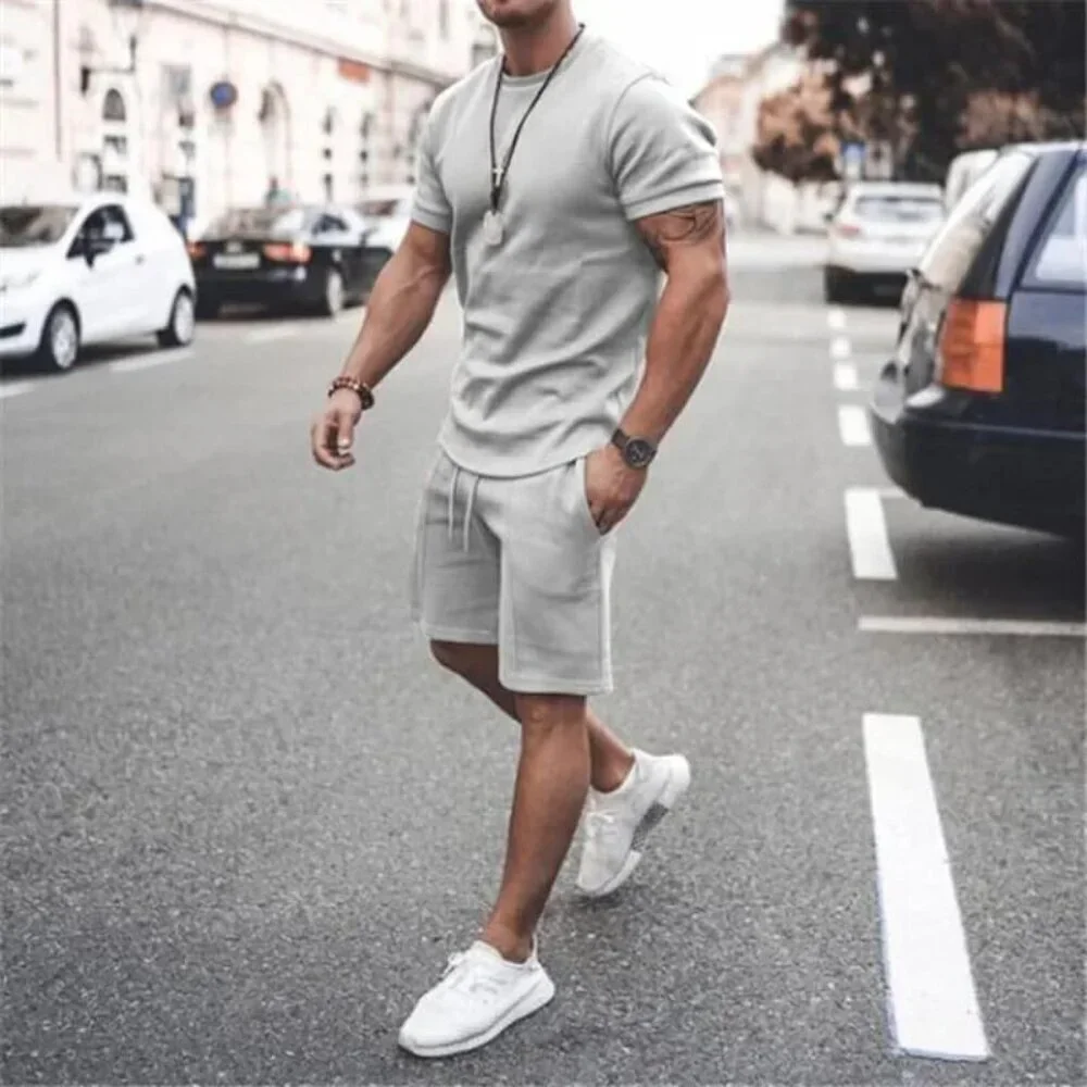 Men's Shirt and Shorts Set 2 Piece Outfits Fashion Summer Tracksuits Casual Spor